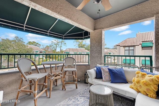 exterior space with an outdoor hangout area and ceiling fan