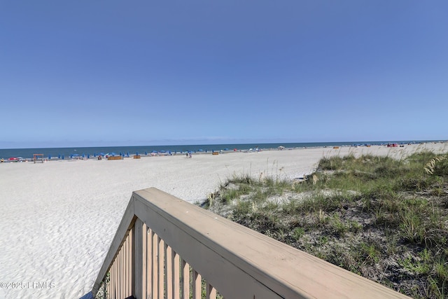 view of water feature with a beach view