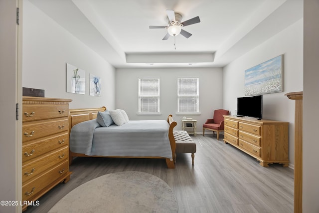 120 Sifted Grain Rd, Bluffton, SC 29909 - bedroom with a tray ceiling, light wood-style floors, a ceiling fan, and baseboards