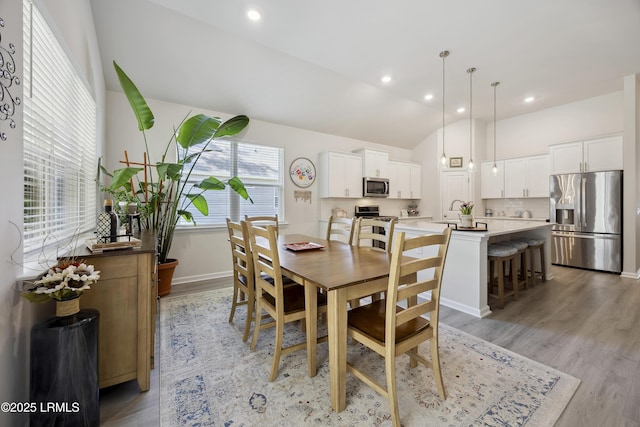 120 Sifted Grain Rd, Bluffton, SC 29909 - dining area featuring lofted ceiling, light wood finished floors, baseboards, and recessed lighting