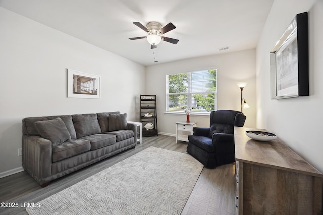 120 Sifted Grain Rd, Bluffton, SC 29909 - living room featuring ceiling fan, wood finished floors, and baseboards