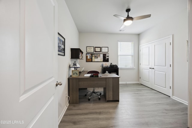 120 Sifted Grain Rd, Bluffton, SC 29909 - home office featuring light wood finished floors, ceiling fan, and baseboards