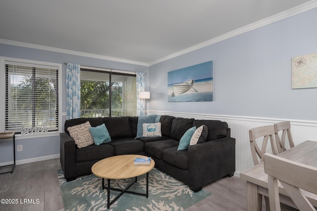 663 William Hilton Pkwy Unit 2126, Hilton Head Island, SC 29928 - living area featuring crown molding, wood finished floors, and wainscoting
