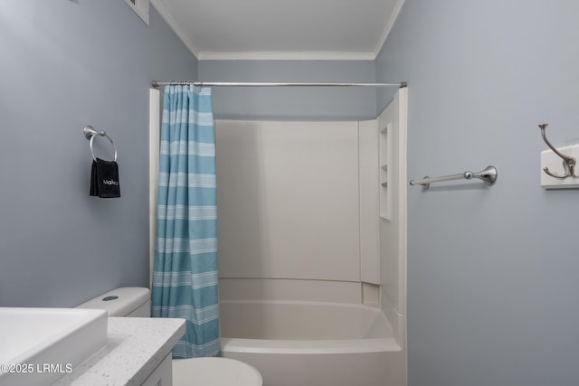 663 William Hilton Pkwy Unit 2126, Hilton Head Island, SC 29928 - bathroom with ornamental molding, shower / tub combo with curtain, and vanity