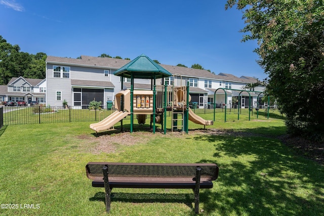 view of playground featuring a lawn