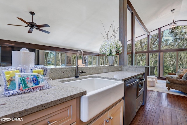 34 W Beach Lagoon Dr, Hilton Head Island, SC 29928 - interior space with lofted ceiling, a ceiling fan, and a sink