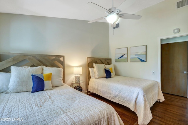 34 W Beach Lagoon Dr, Hilton Head Island, SC 29928 - bedroom featuring visible vents, a ceiling fan, and wood finished floors