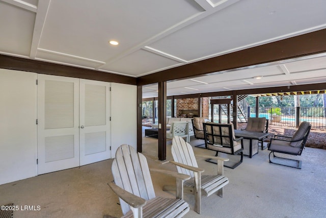 34 W Beach Lagoon Dr, Hilton Head Island, SC 29928 - view of patio with stairway, outdoor lounge area, outdoor dining area, and fence