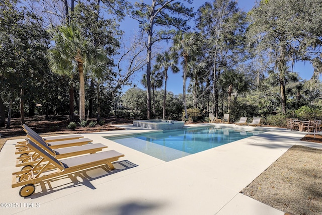 view of swimming pool with a patio and a pool with connected hot tub