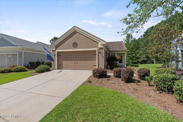 101 Redtail Dr, Bluffton, SC 29909 - ranch-style house featuring concrete driveway, a garage, a front yard, and stucco siding