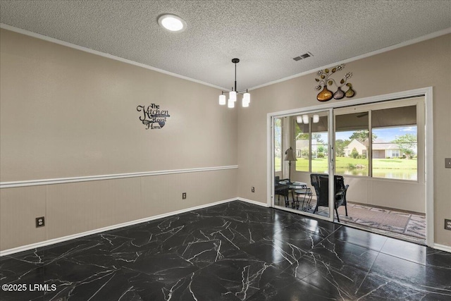 101 Redtail Dr, Bluffton, SC 29909 - unfurnished room featuring marble finish flooring, crown molding, a textured ceiling, and a wainscoted wall