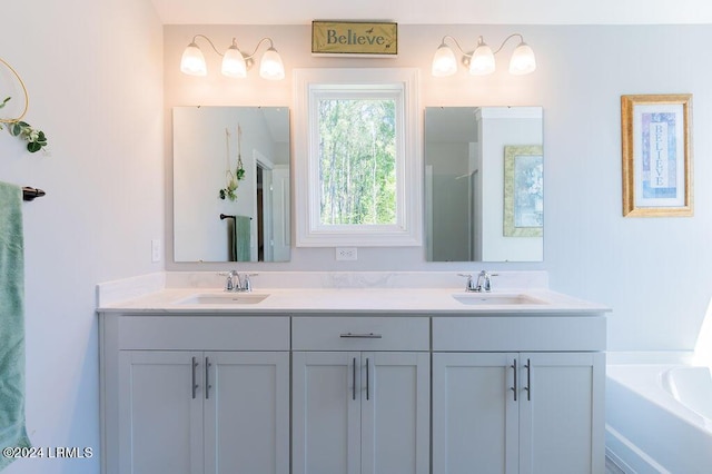 bathroom featuring vanity and a tub to relax in