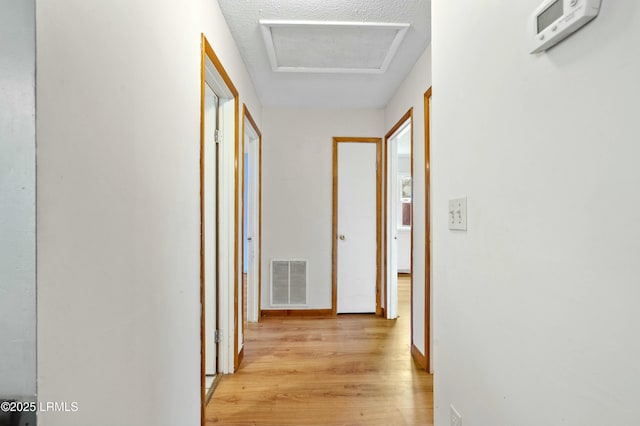 1986 Pulaski Dr, Beaufort, SC 29906 - hallway with visible vents, attic access, and light wood-style flooring