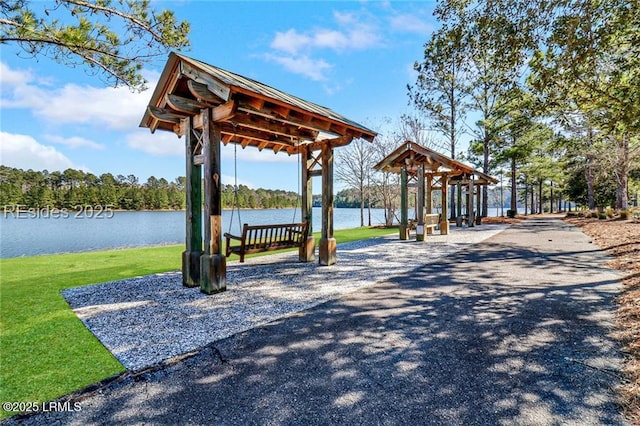 view of home's community with a water view