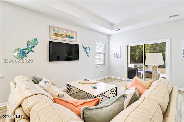 living room with light wood-type flooring