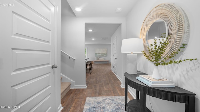 1444 Sanctum St, Ridgeland, SC 29936 - hall featuring wood finished floors, baseboards, stairs, and recessed lighting