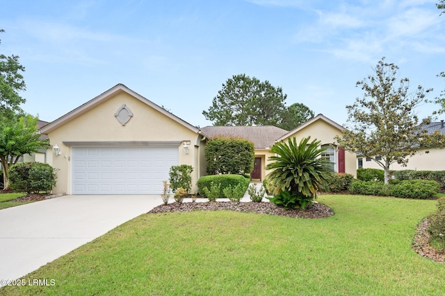 7 Fenwick Dr, Bluffton, SC 29909 - ranch-style house featuring stucco siding, a garage, driveway, and a front lawn