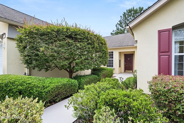 7 Fenwick Dr, Bluffton, SC 29909 - property entrance with stucco siding and roof with shingles