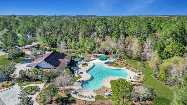 aerial view with a forest view