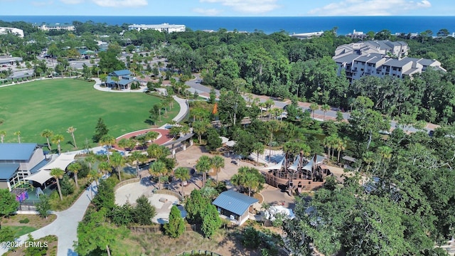 aerial view with a water view