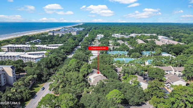 aerial view with a beach view and a water view