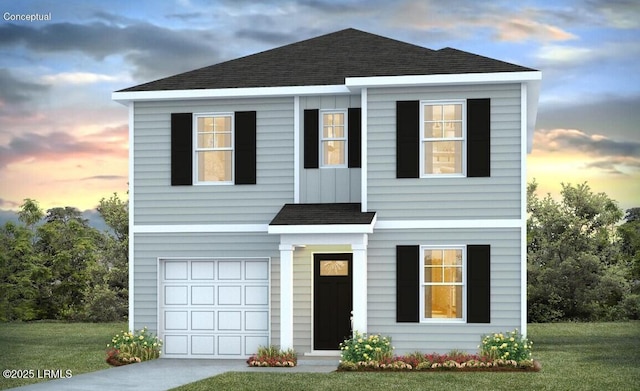 1493 Sanctum St, Ridgeland, SC 29936 - view of front of house featuring a shingled roof, an attached garage, a yard, and concrete driveway
