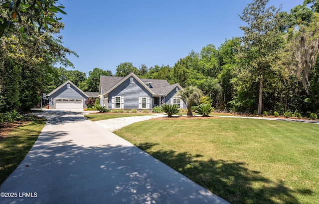 ranch-style home featuring a garage and a front yard