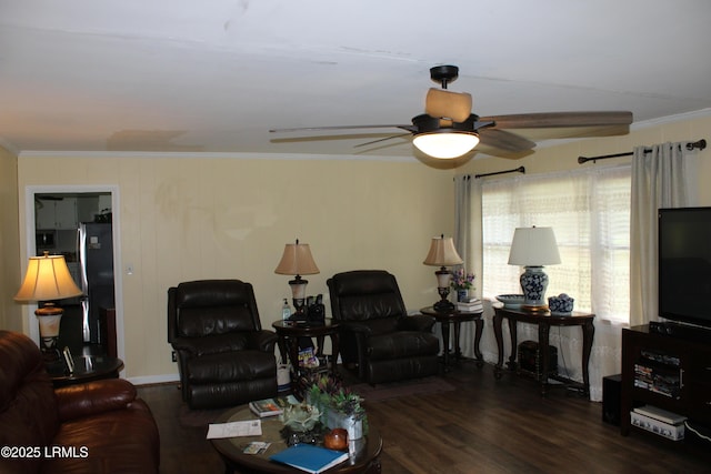 110 Joey St, Hampton, SC 29924 - living room with ceiling fan, wood finished floors, and ornamental molding