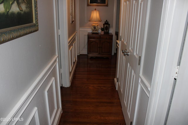 110 Joey St, Hampton, SC 29924 - hallway with dark wood-type flooring, a decorative wall, and a wainscoted wall