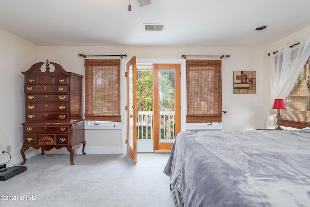 bedroom featuring carpet floors and access to outside