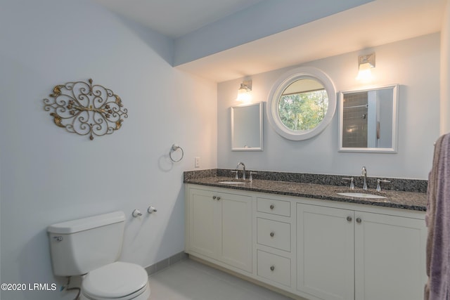 bathroom with tile patterned floors, vanity, and toilet