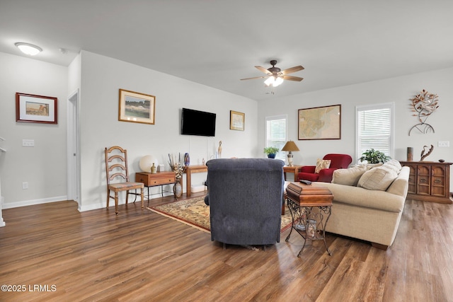54 Great Bend Dr, Beaufort, SC 29906 - living area featuring baseboards, a ceiling fan, and wood finished floors