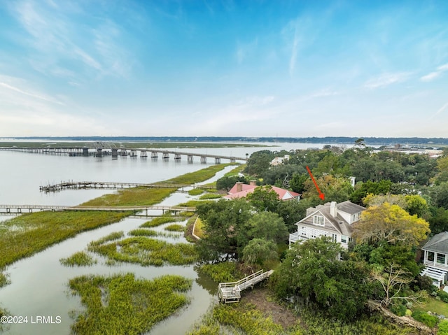 aerial view with a water view