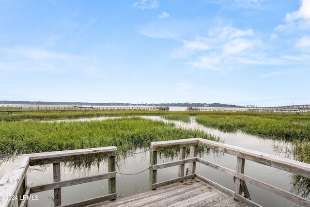 view of dock with a water view