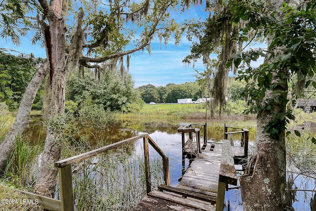 dock area featuring a water view