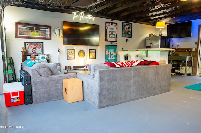 living room with concrete floors