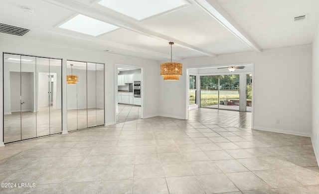100 Thomas Sumter St, Beaufort, SC 29907 - unfurnished room featuring a chandelier, beamed ceiling, light tile patterned floors, and ceiling fan