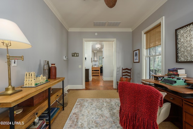 office space featuring ornamental molding