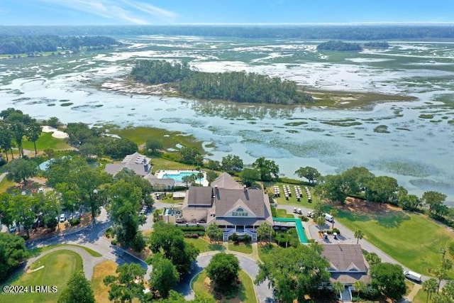 bird's eye view featuring a water view