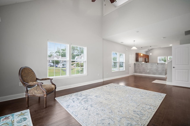 360 Dante Cir, Beaufort, SC 29906 - sitting room with ceiling fan, dark wood-style floors, and baseboards