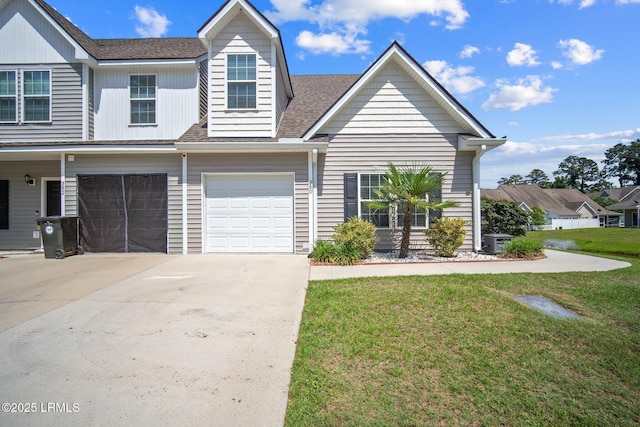 360 Dante Cir, Beaufort, SC 29906 - view of property featuring driveway, cooling unit, a front lawn, roof with shingles, and a garage