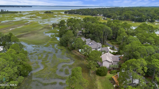 bird's eye view featuring a water view