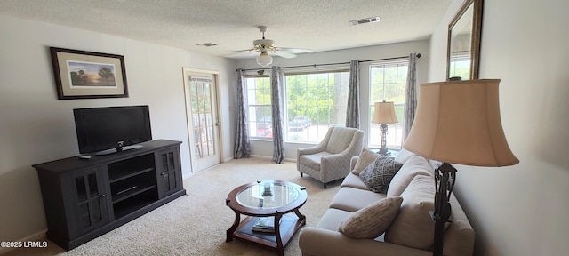 1231 Ladys Island Dr Unit 221, Port Royal, SC 29935 - carpeted living area featuring a textured ceiling and a ceiling fan