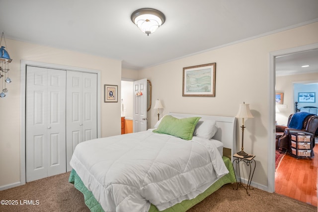 373 Pike Dr, Fripp Island, SC 29920 - carpeted bedroom with ornamental molding and a closet