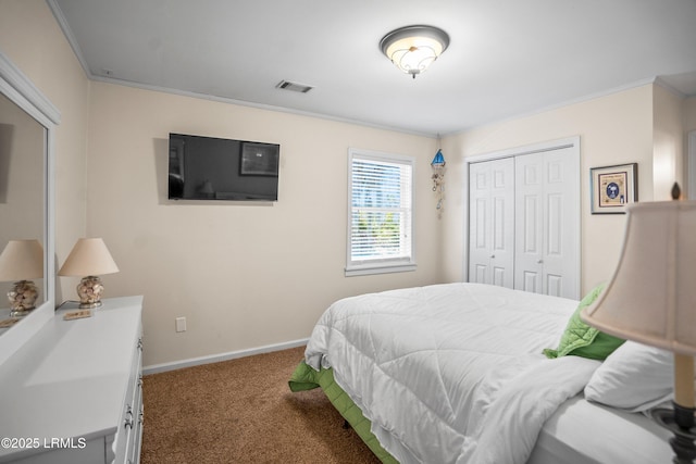 373 Pike Dr, Fripp Island, SC 29920 - bedroom with carpet, a closet, and crown molding