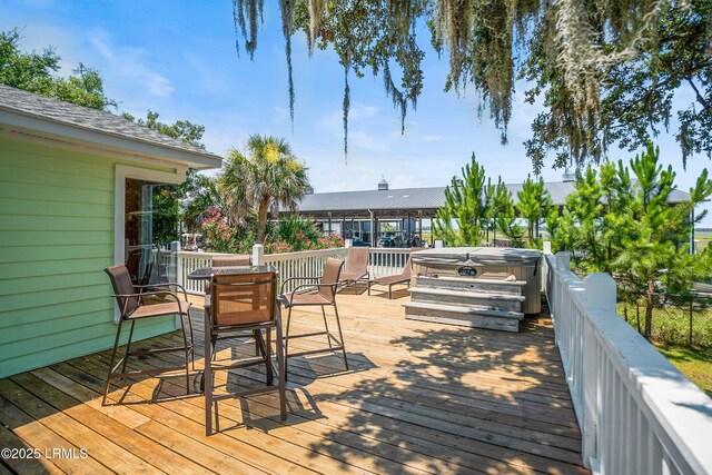 373 Pike Dr, Fripp Island, SC 29920 - wooden deck with a hot tub and area for grilling
