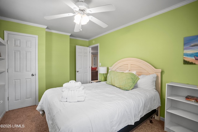 373 Pike Dr, Fripp Island, SC 29920 - bedroom with carpet floors, crown molding, and a ceiling fan