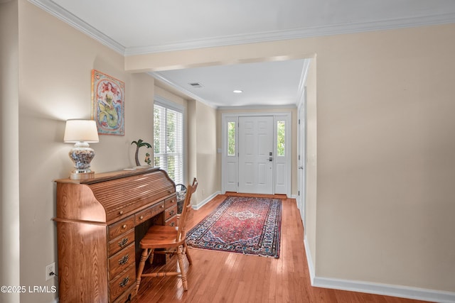 373 Pike Dr, Fripp Island, SC 29920 - entrance foyer with light wood-type flooring, crown molding, and recessed lighting