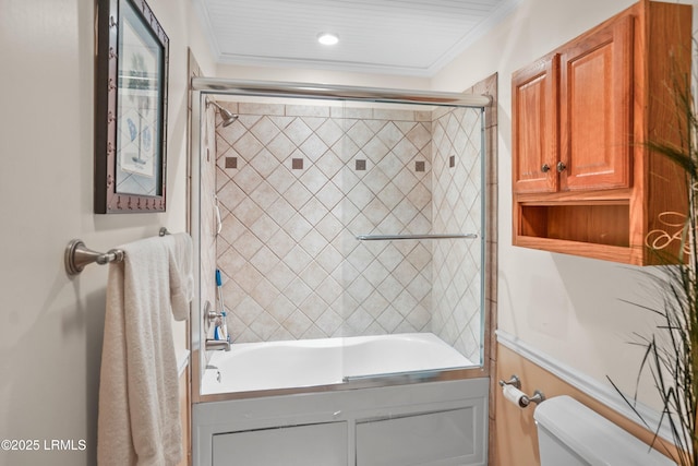 373 Pike Dr, Fripp Island, SC 29920 - bathroom with combined bath / shower with glass door and ornamental molding