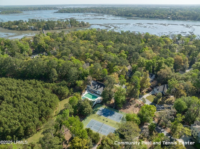 aerial view featuring a water view